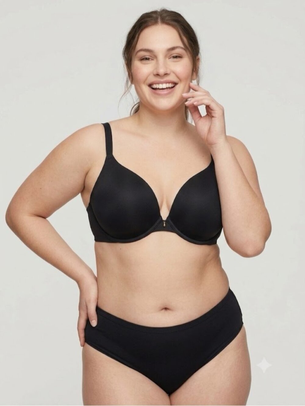 Lane Bryant Cacique size 44D Black Smooth Plunge Underwire Push Up T-Shirt Bra